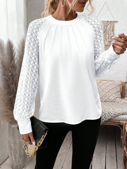 LUNE Women's Lace Raglan Long Sleeve Blouse