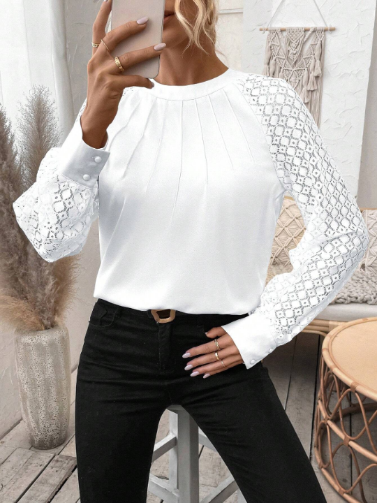 LUNE Women's Lace Raglan Long Sleeve Blouse