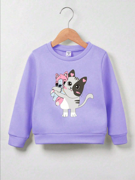 Young Girl (Small) Cartoon Print Fleece Sweatshirt