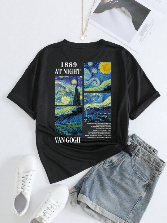 Essnce Women's Oil Painting Print Short Sleeve T-shirt