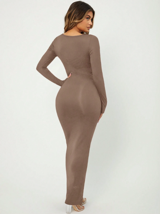 Solid Scoop Neck Bodycon Dress