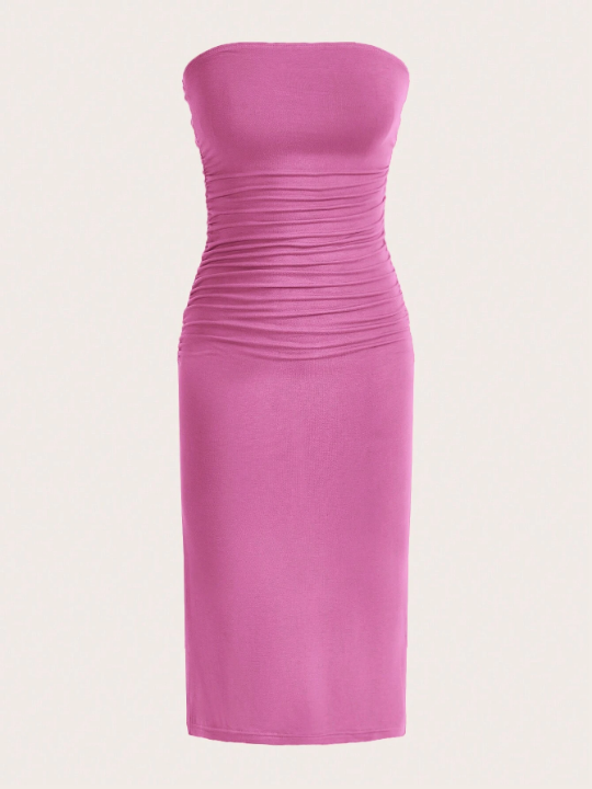 EZwear Solid Color Sleeveless Bodycon Strapless Dress