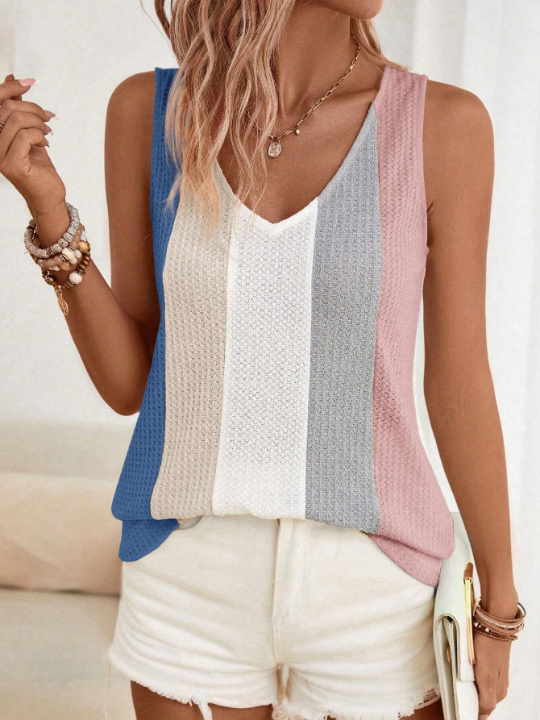 LUNE Color Block V-Neck Sleeveless Vest