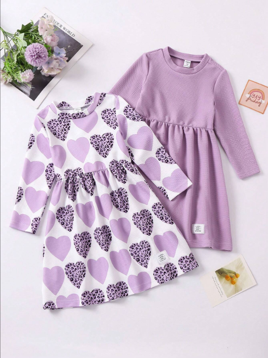 Young Girl Patched Detail Long Sleeve Dress