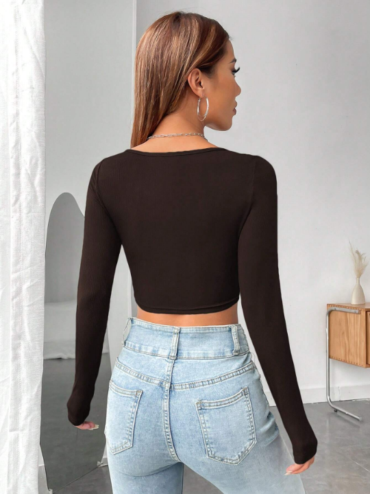 EZwear Women's Slim Fit Compression Stripe Detail Square Neck T-Shirt