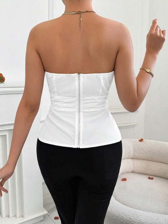 Privé Waist Cinched Strapless Top For Valentine'S Day, Dating And Parties