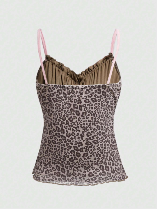 ROMWE Kawaii Women'S Leopard Print Pink Bowknot Tank Top For Valentine'S Day