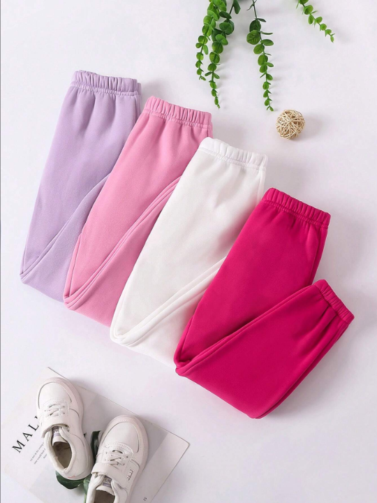 Kids EVRYDAY Young Girl Simple And Versatile Casual Sweatpants 4pcs Set For Autumn And Winter