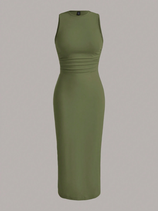 EZwear Solid Color Ribbed Knitted Bodycon Dress