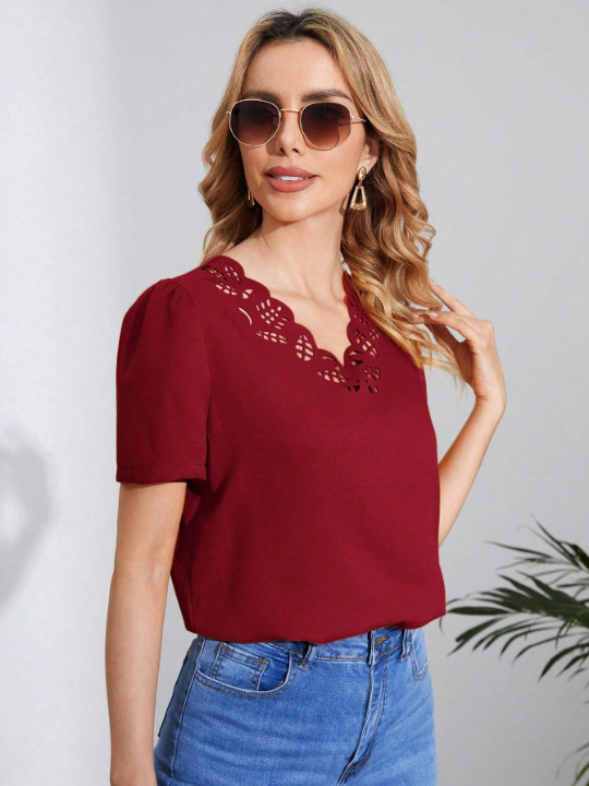 Clasi Women's Burnout Puff Sleeve Blouse