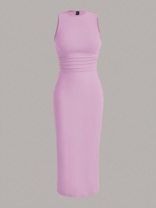 EZwear Solid Color Knitted Bodycon Dress