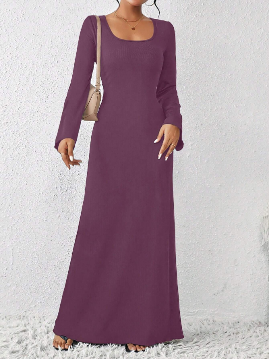 Essnce Ladies' Elegant Solid Color Long Sleeve Dress