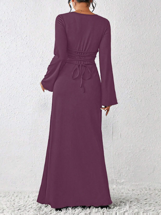 Essnce Ladies' Elegant Solid Color Long Sleeve Dress