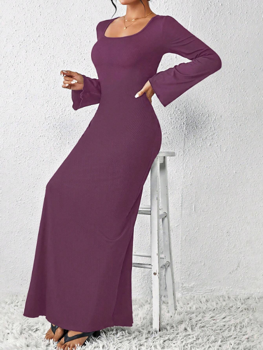 Essnce Ladies' Elegant Solid Color Long Sleeve Dress