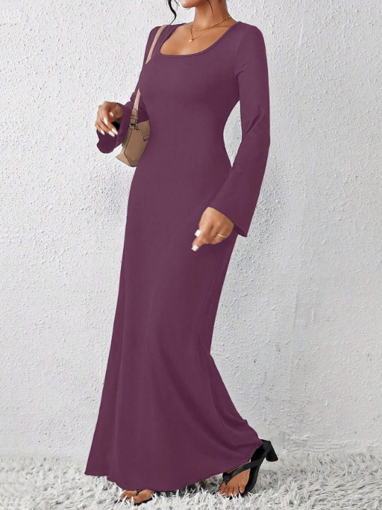 Essnce Ladies' Elegant Solid Color Long Sleeve Dress