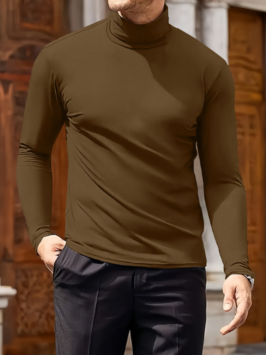Men'S Solid Color Turtleneck Long Sleeve T-Shirt