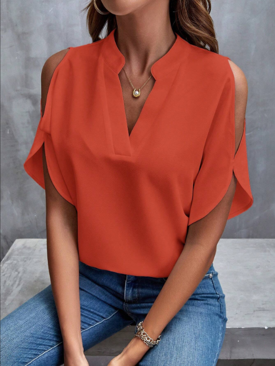 Clasi Women's Cold Shoulder Blouse With Notch Neckline