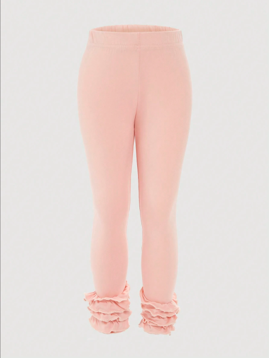 Young Girl Pink Spring Pantyhose With Pleats And Lace Trim As A Base Layer (One Piece)