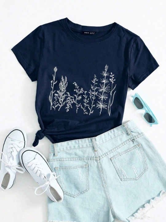 Plant Print Short Sleeve T-Shirt