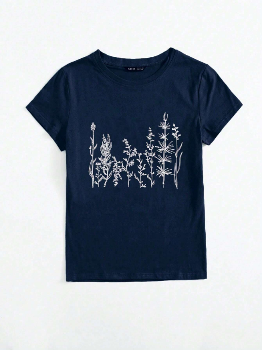 Plant Print Short Sleeve T-Shirt