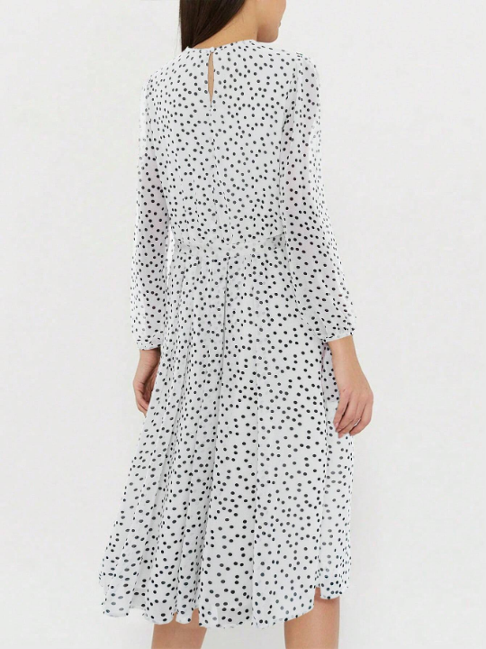 Women's Polka Dot Print Lantern Sleeve Dress