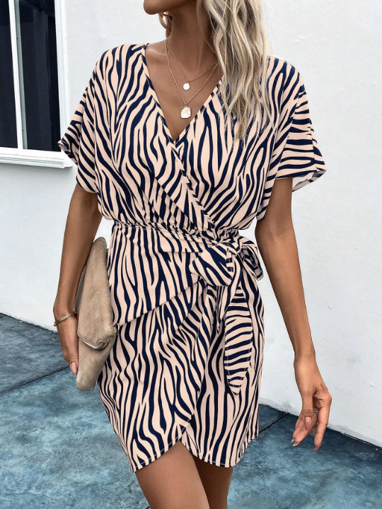 Wrap & Tie Zebra Print Dress