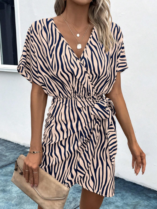 Wrap & Tie Zebra Print Dress