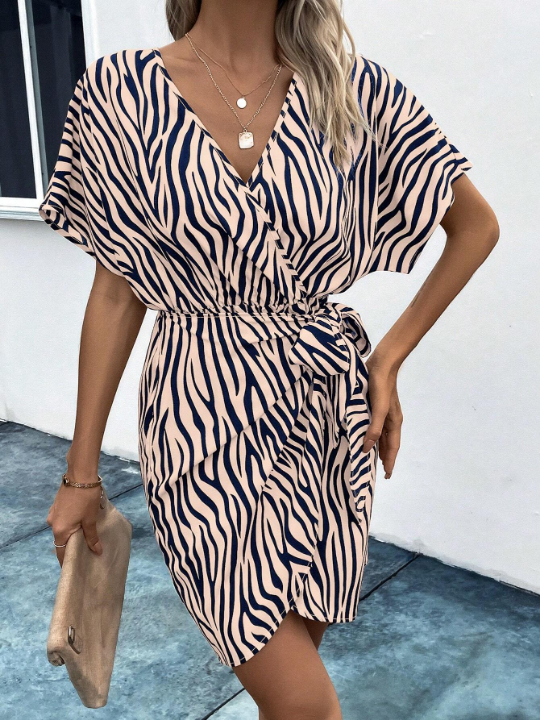 Wrap & Tie Zebra Print Dress