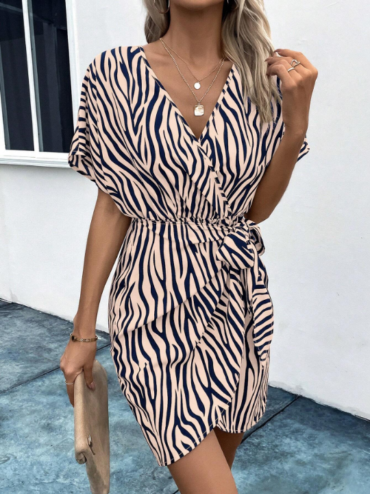 Wrap & Tie Zebra Print Dress