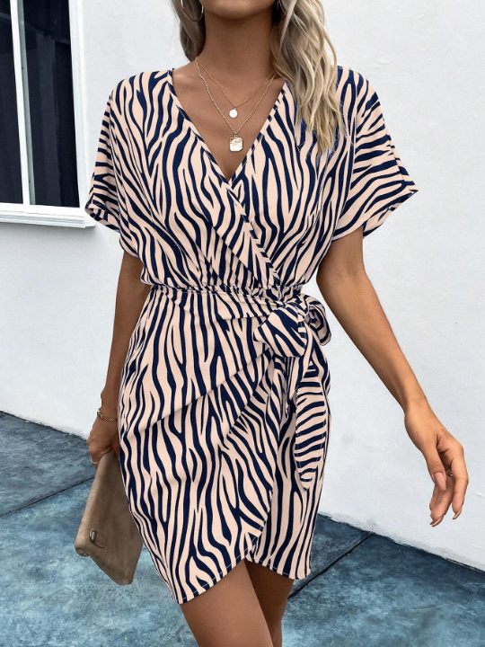 Wrap & Tie Zebra Print Dress