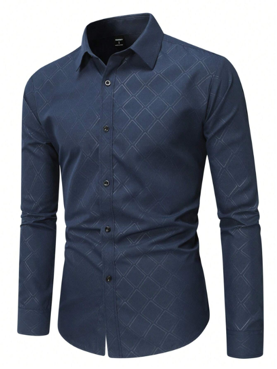 Manfinity Mode Men's Diamond Check Print Long Sleeve Shirt