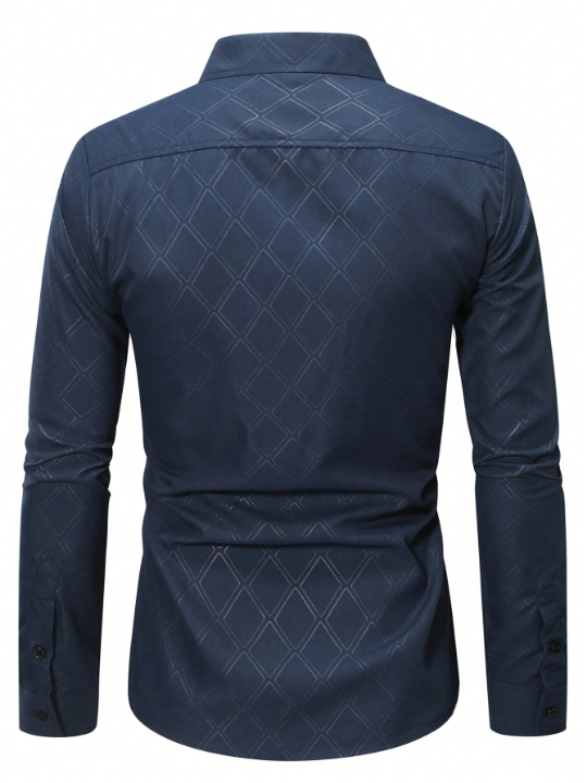 Manfinity Mode Men's Diamond Check Print Long Sleeve Shirt