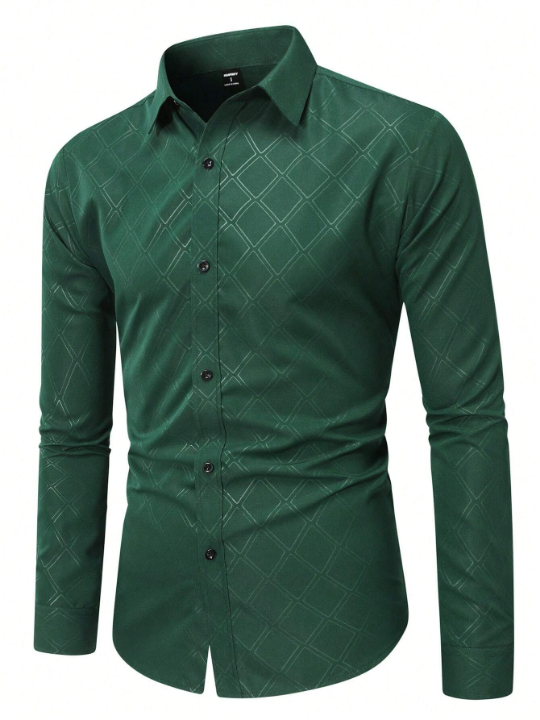 Manfinity Mode Men's Diamond Printed Long Sleeve Shirt