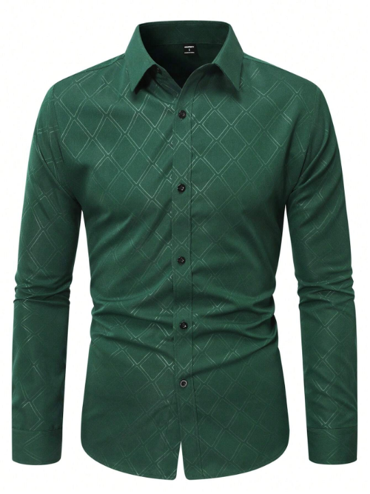 Manfinity Mode Men's Diamond Printed Long Sleeve Shirt