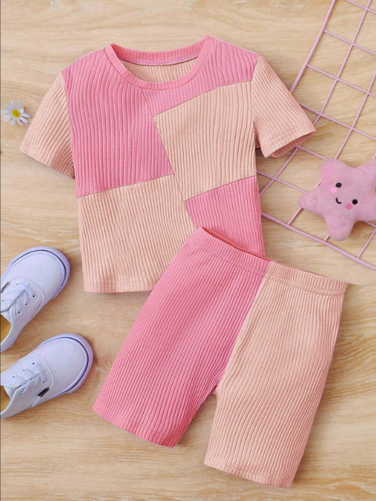 Kids EVRYDAY Young Girl Casual Comfortable Contrast Color 2pcs/Set Outfit