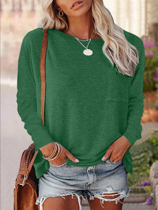 LUNE Women's Solid Color Round Neck Drop Shoulder T-Shirt