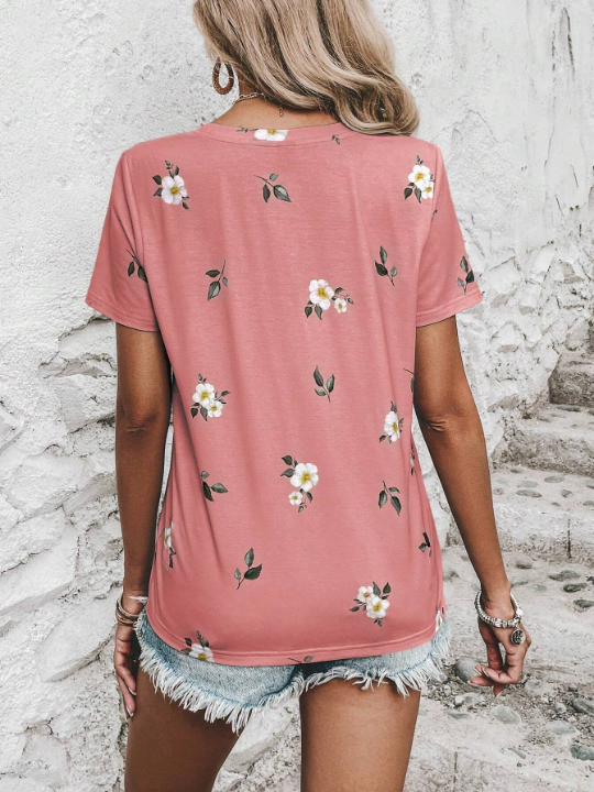 LUNE Floral Print Round Neck Tee Graphic T Shirt