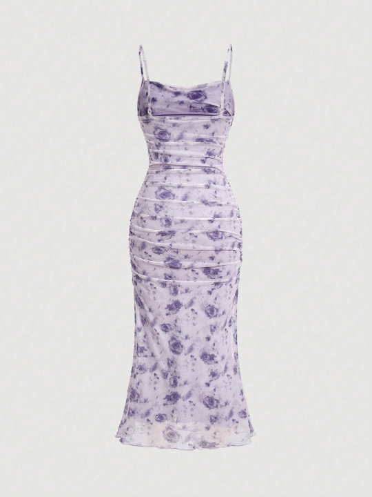 MOD Women's Floral Printed Pleated Lavender Cami Dress