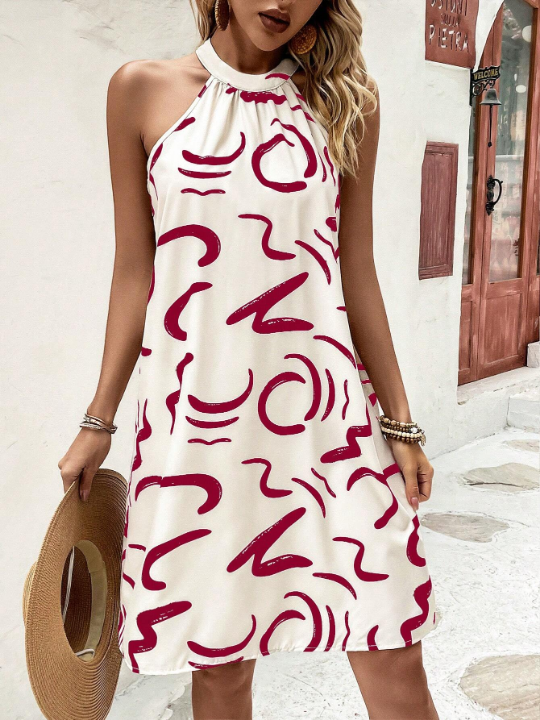 LUNE Random Printed Halter Neck Dress