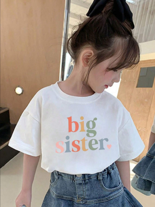 Young Girl's Casual Letter Print Round Neck T-Shirt For Summer