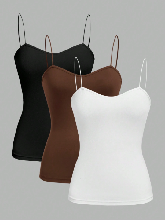 EZwear 3pcs/Set Casual, Basic Plain Cami Tops For Summer