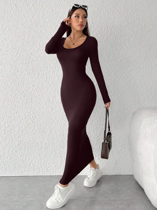 PETITE Solid Color Slim Fit Long Dress