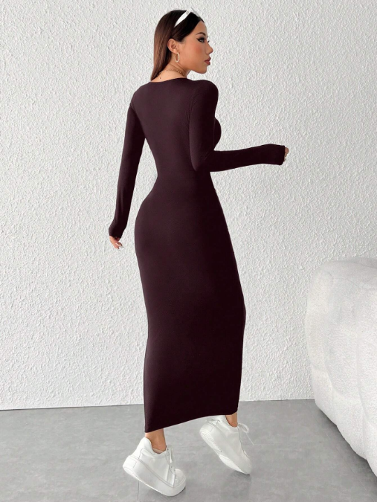 PETITE Solid Color Slim Fit Long Dress