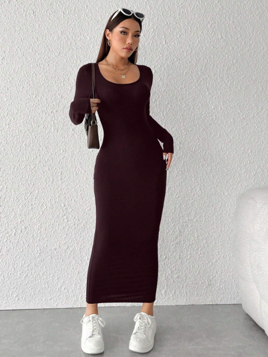 PETITE Solid Color Slim Fit Long Dress