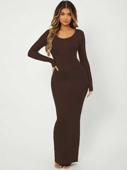 Solid Scoop Neck Bodycon Dress