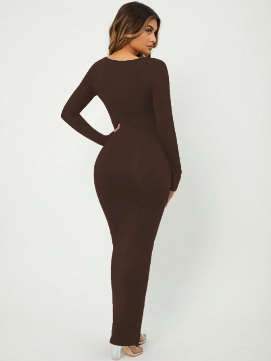 Solid Scoop Neck Bodycon Dress