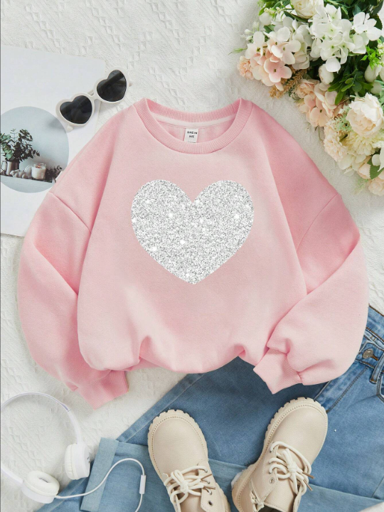 Young Girl's Casual Long Sleeve Round Neck Sweatshirt Suitable For Fall And Winter