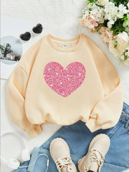 Young Girl Casual Round Neck Long Sleeve Sweatshirt, Suitable For Autumn And Winter