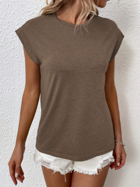 LUNE Women's Solid Color Cap Sleeve T-Shirt