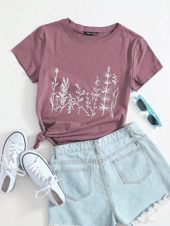 Plant Printed Short Sleeve T-Shirt